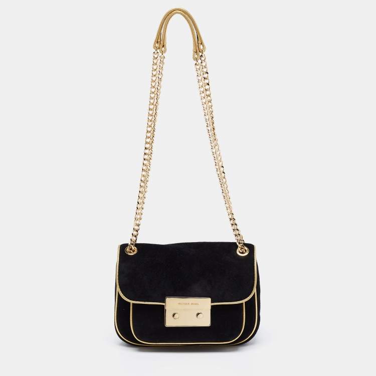 Michael Kors Black/Gold Suede and Leather Small Sloan Shoulder Bag Michael  Kors | TLC