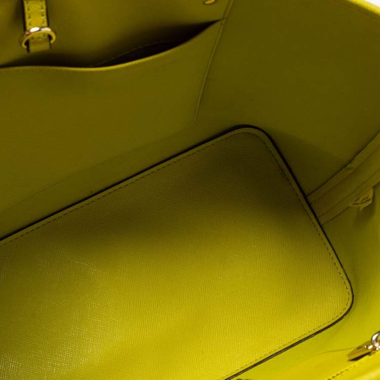 Pre Owned Michael Kors Neon Green Leather Small Jet Set Travel Tote