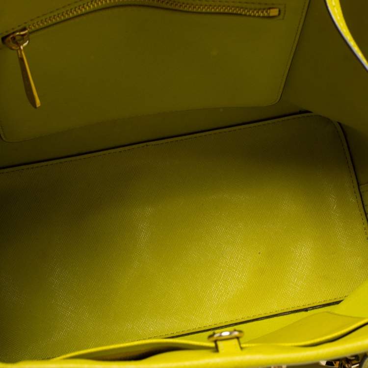 Pre Owned Michael Kors Neon Green Leather Small Jet Set Travel Tote