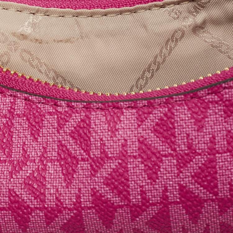 Pre Owned Michael Kors Pink Signature Coated Canvas and Leather Charm Pochette Bag