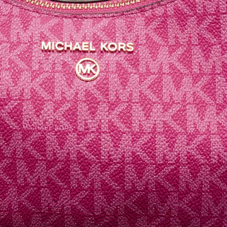Pre Owned Michael Kors Pink Signature Coated Canvas and Leather Charm Pochette Bag