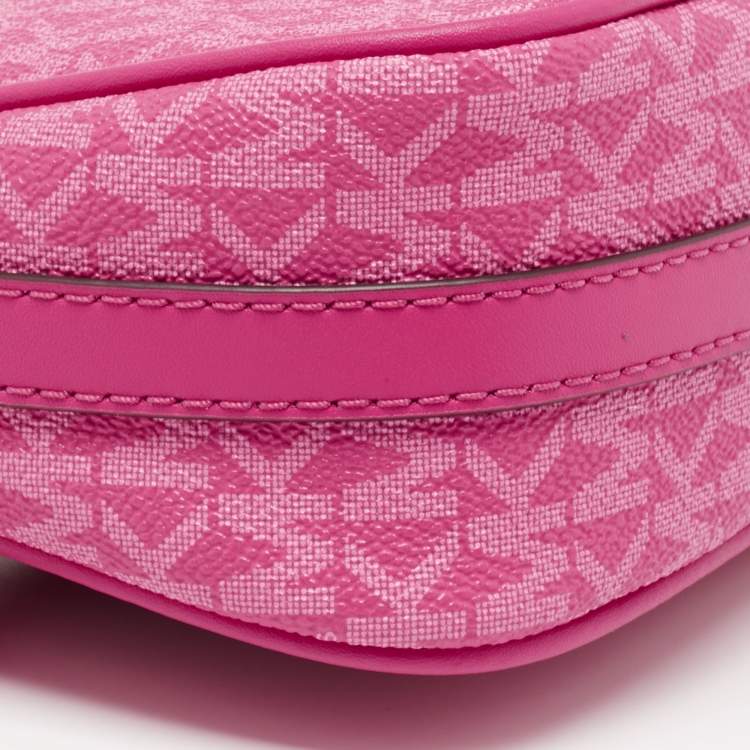 Pre Owned Michael Kors Pink Signature Coated Canvas and Leather Charm Pochette Bag