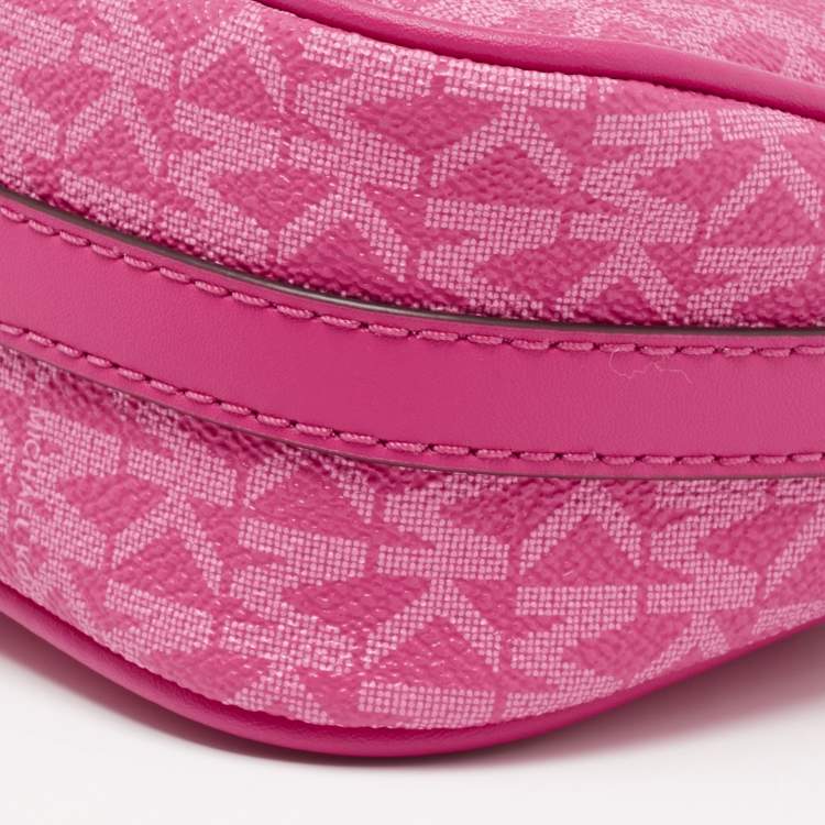 Pre Owned Michael Kors Pink Signature Coated Canvas and Leather Charm Pochette Bag