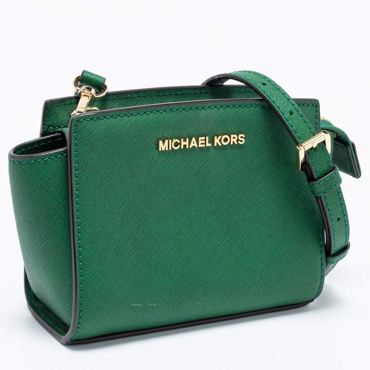 Pre Owned Michael Kors Green Leather Mini Selma Crossbody Bag