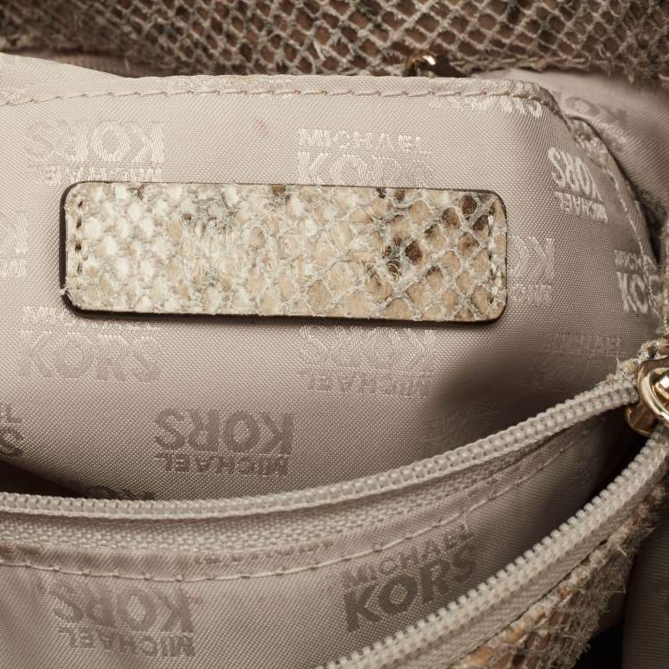 Pre Owned MICHAEL Michael Kors Beige/Black Python Embossed Leather East West Hamilton Tote
