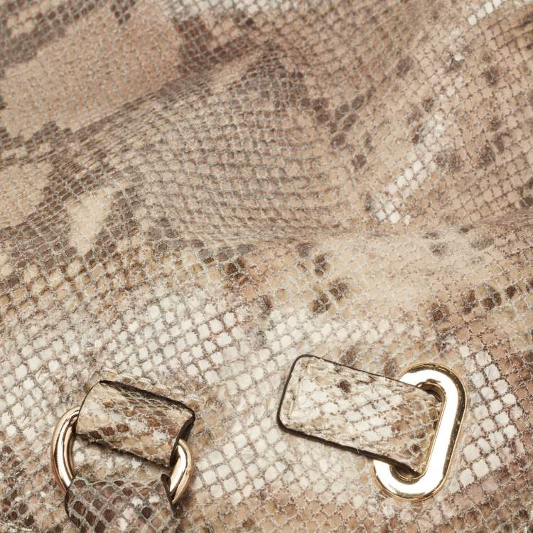 Pre Owned MICHAEL Michael Kors Beige/Black Python Embossed Leather East West Hamilton Tote