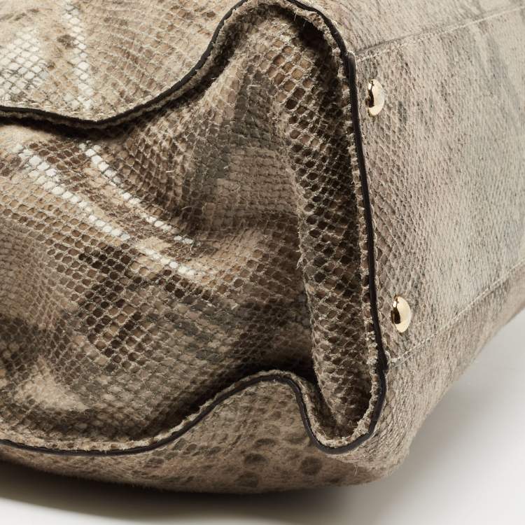 Pre Owned MICHAEL Michael Kors Beige/Black Python Embossed Leather East West Hamilton Tote