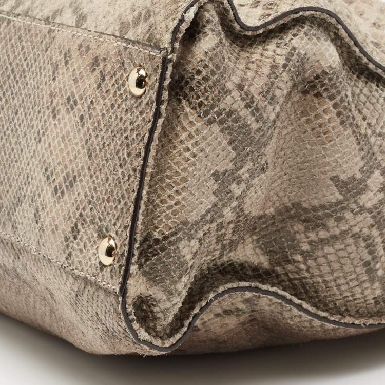 Pre Owned MICHAEL Michael Kors Beige/Black Python Embossed Leather East West Hamilton Tote