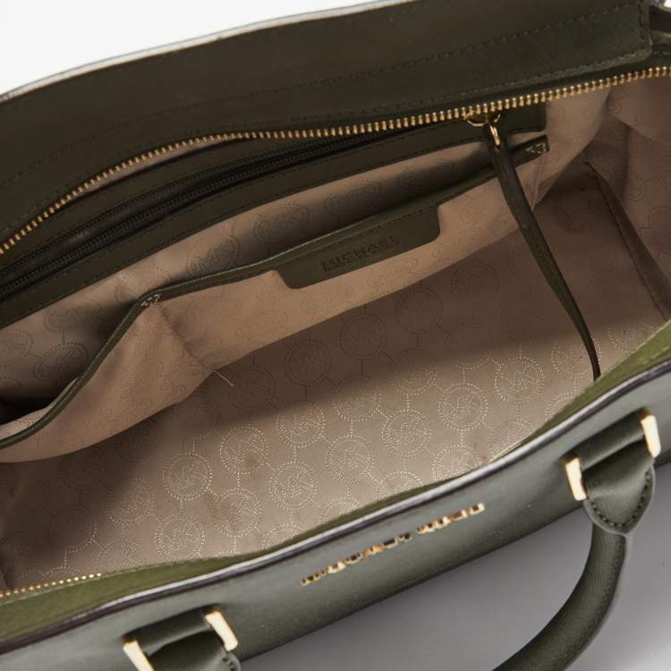 Pre Owned MICHAEL Michael Kors Military Green Saffiano Leather Large Selma Satchel