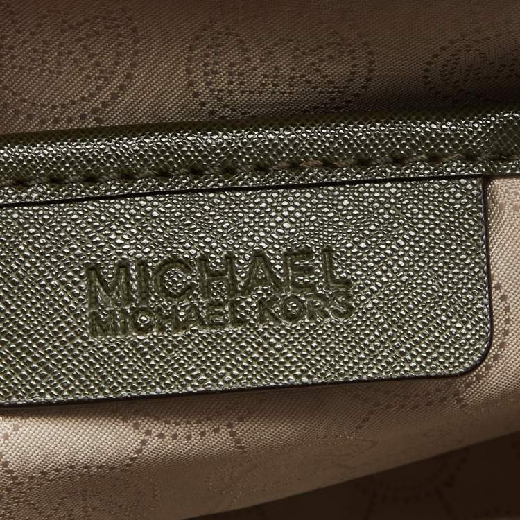Pre Owned MICHAEL Michael Kors Military Green Saffiano Leather Large Selma Satchel