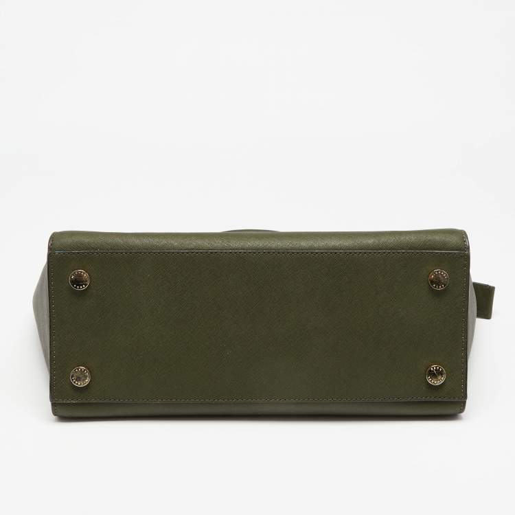 Pre Owned MICHAEL Michael Kors Military Green Saffiano Leather Large Selma Satchel