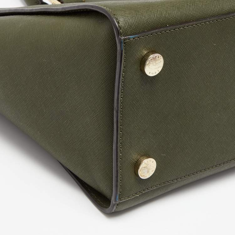 Pre Owned MICHAEL Michael Kors Military Green Saffiano Leather Large Selma Satchel