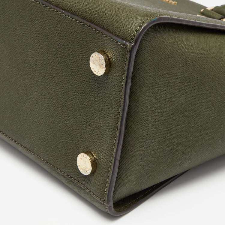 Pre Owned MICHAEL Michael Kors Military Green Saffiano Leather Large Selma Satchel