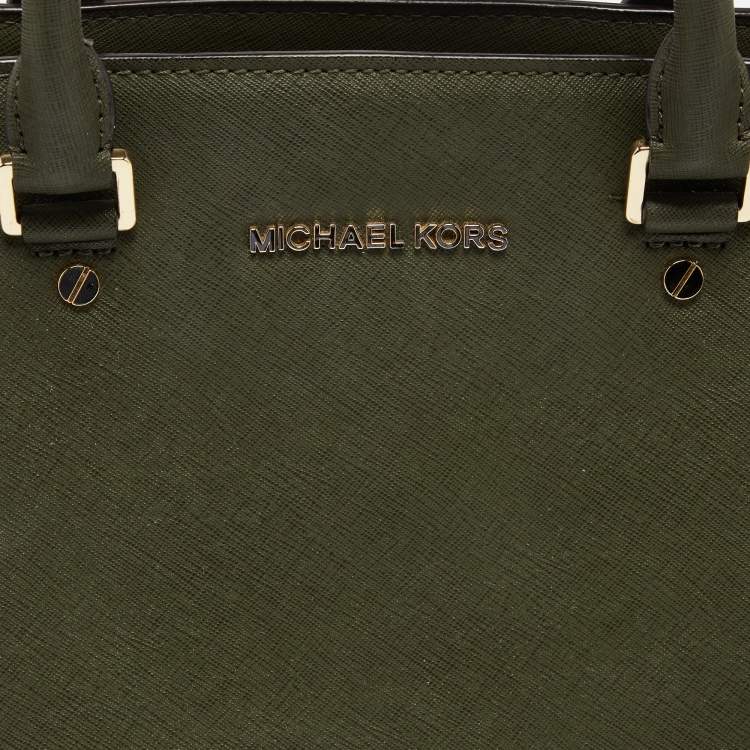 Pre Owned MICHAEL Michael Kors Military Green Saffiano Leather Large Selma Satchel