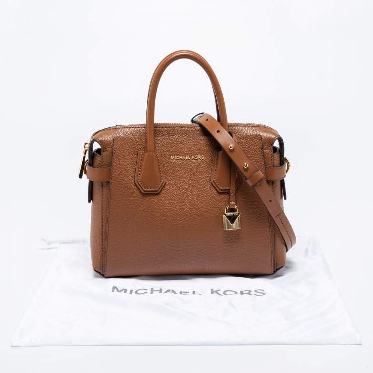 Pre Owned Michael Kors Tan Leather Small Mercer Belted Tote