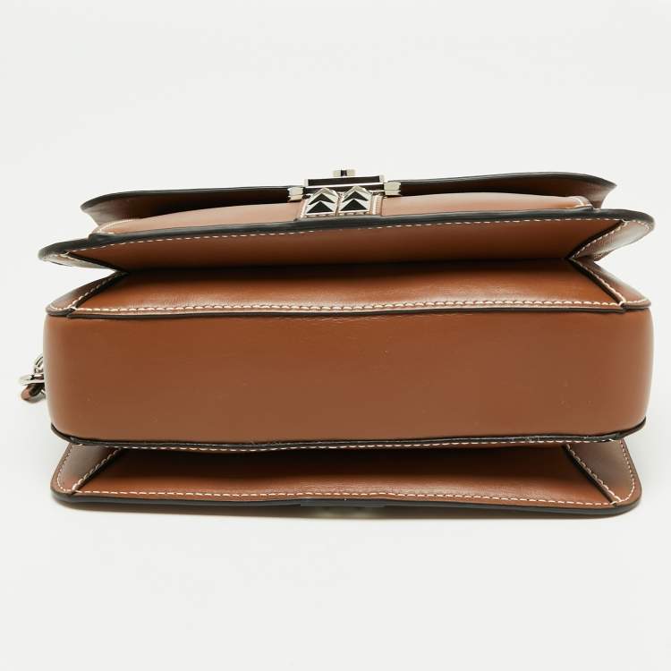 Pre Owned Michael Kors Brown Pebbled Leather Crawford Studded Top Handle Bag