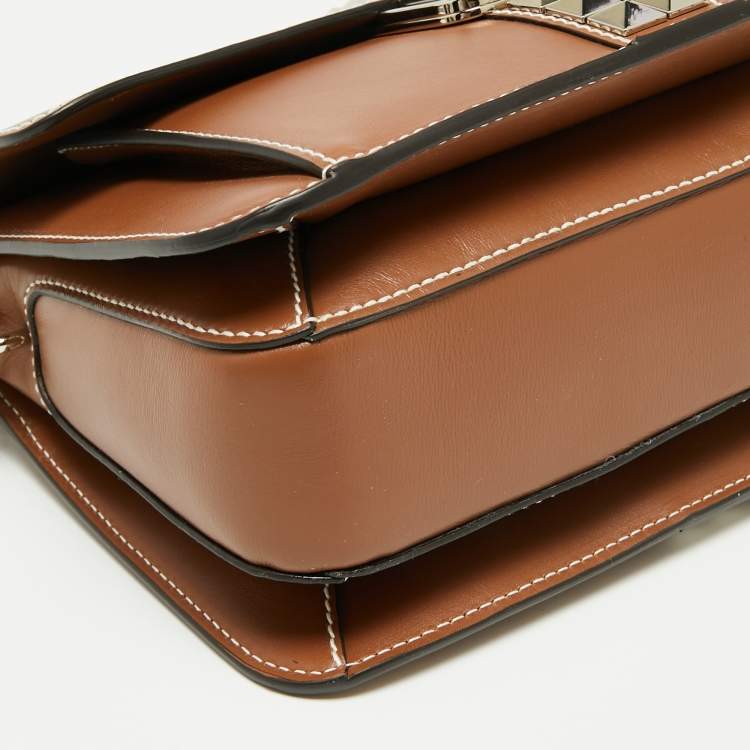 Pre Owned Michael Kors Brown Pebbled Leather Crawford Studded Top Handle Bag