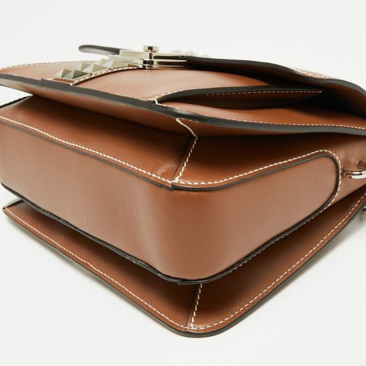 Pre Owned Michael Kors Brown Pebbled Leather Crawford Studded Top Handle Bag