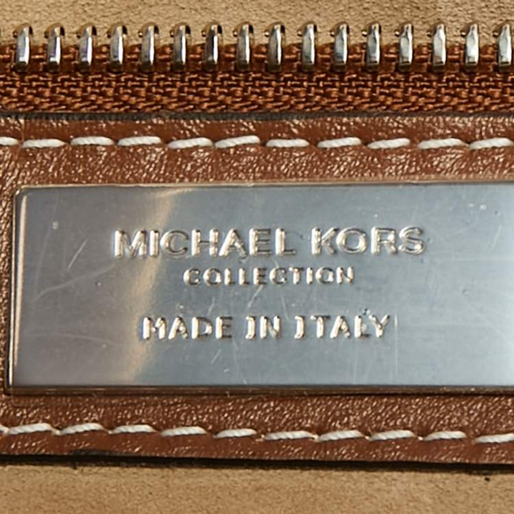 Pre Owned Michael Kors Brown Pebbled Leather Crawford Studded Top Handle Bag