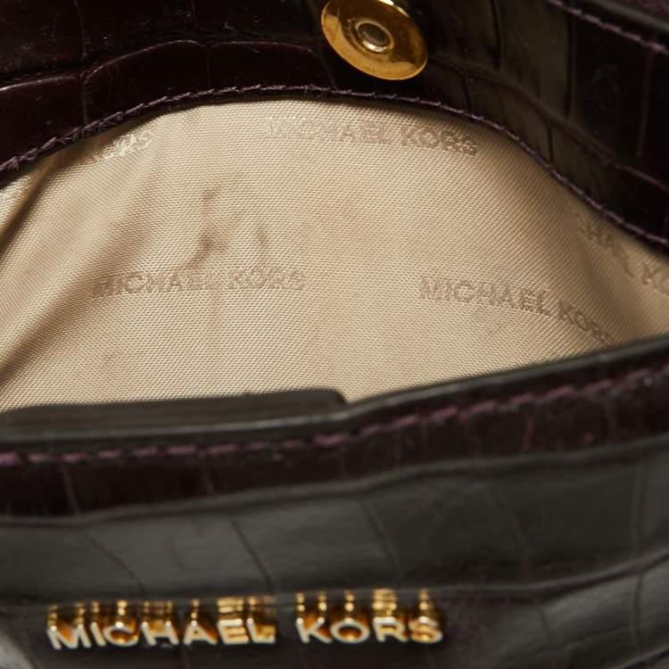 Pre Owned Michael Kors Burgundy Croc Embossed Leather Cindy Shoulder Bag