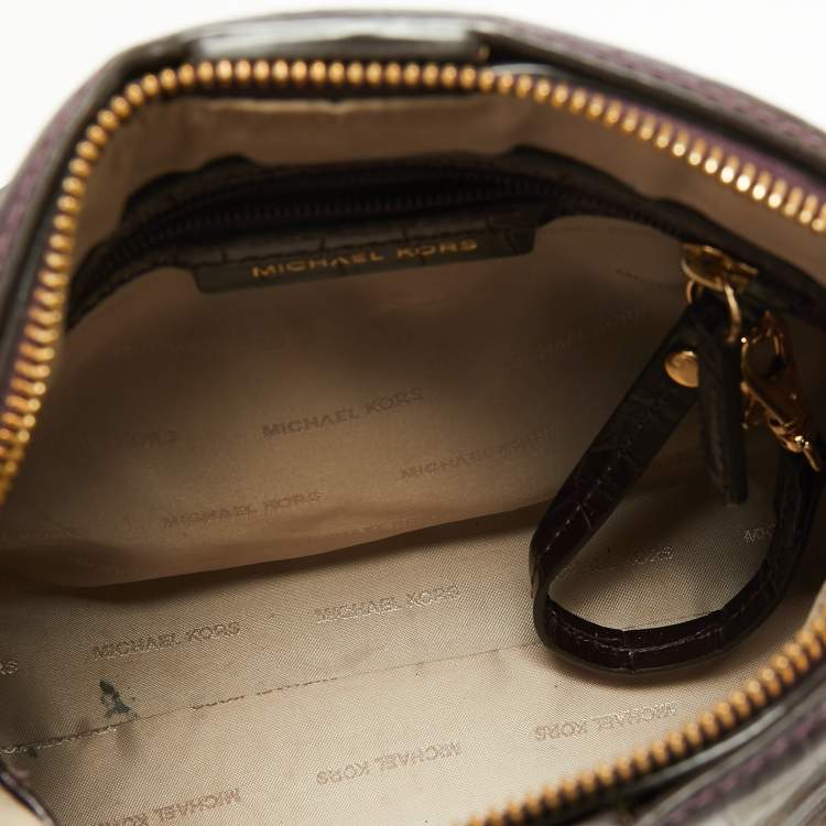 Pre Owned Michael Kors Burgundy Croc Embossed Leather Cindy Shoulder Bag