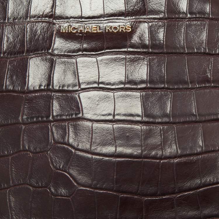 Pre Owned Michael Kors Burgundy Croc Embossed Leather Cindy Shoulder Bag