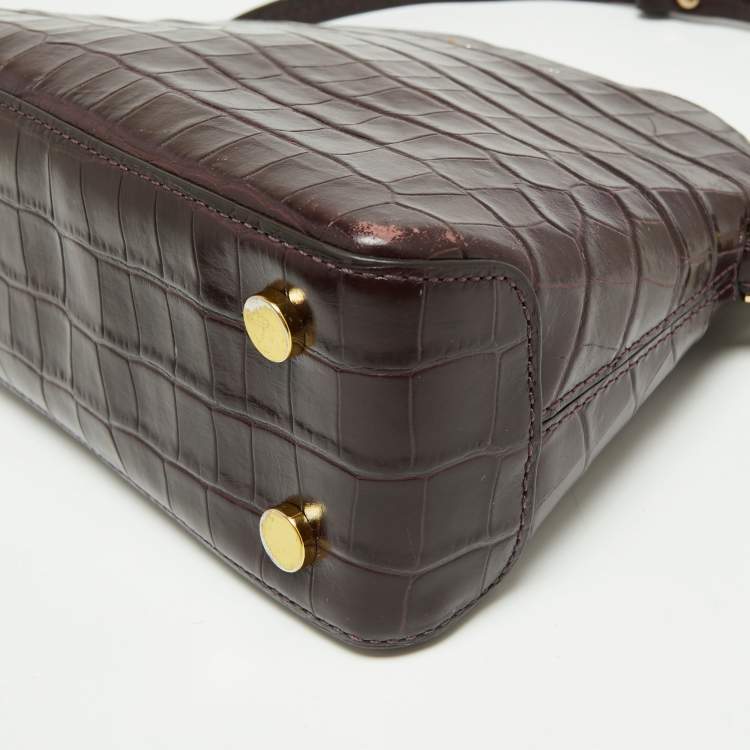 Pre Owned Michael Kors Burgundy Croc Embossed Leather Cindy Shoulder Bag