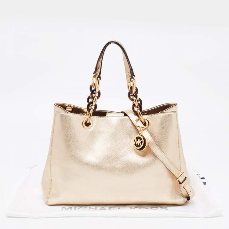 Pre Owned MICHAEL Michael Kors Metallic Gold Leather Medium Cynthia Tote
