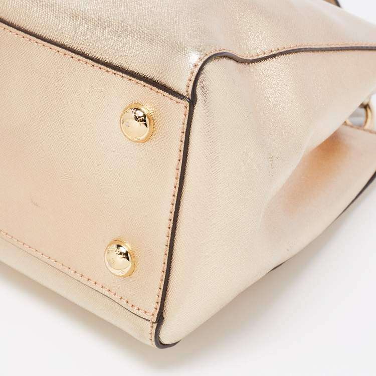 Pre Owned MICHAEL Michael Kors Metallic Gold Leather Medium Cynthia Tote