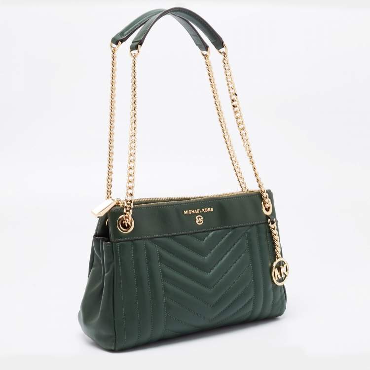 Pre Owned Michael Kors Green Quilted Leather Susan Shoulder Bag