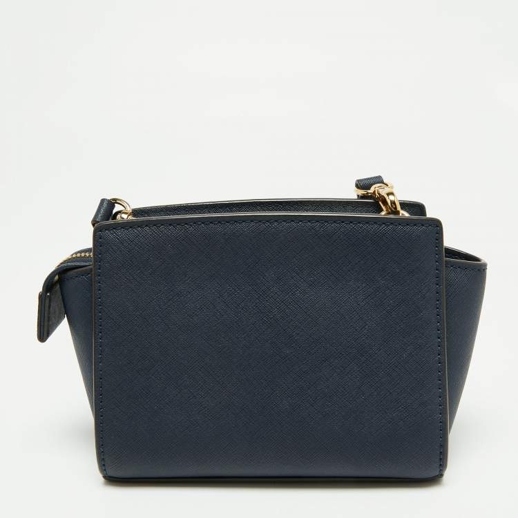 Pre Owned Michael Kors Navy Blue Leather Mini Selma Crossbody Bag