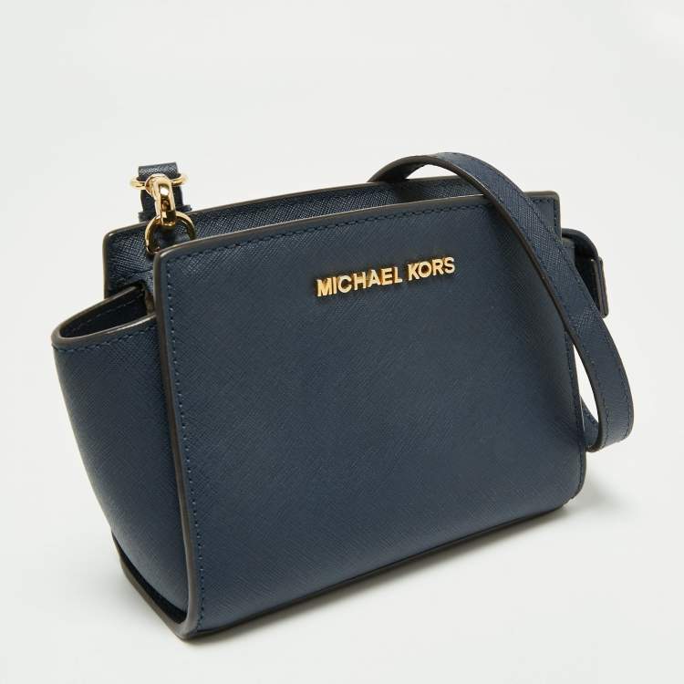 Pre Owned Michael Kors Navy Blue Leather Mini Selma Crossbody Bag