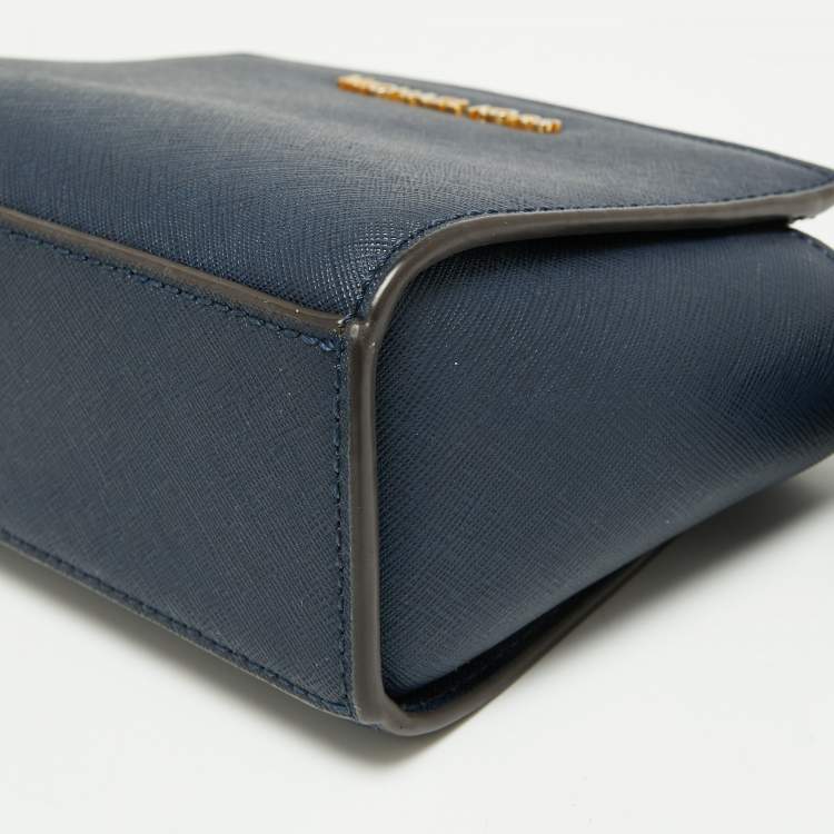Pre Owned Michael Kors Navy Blue Leather Mini Selma Crossbody Bag