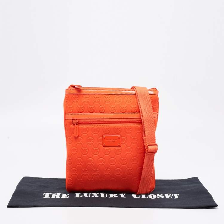 Pre Owned Michael Kors Neon Orange Neoprene and Patent Leather Messenger Bag