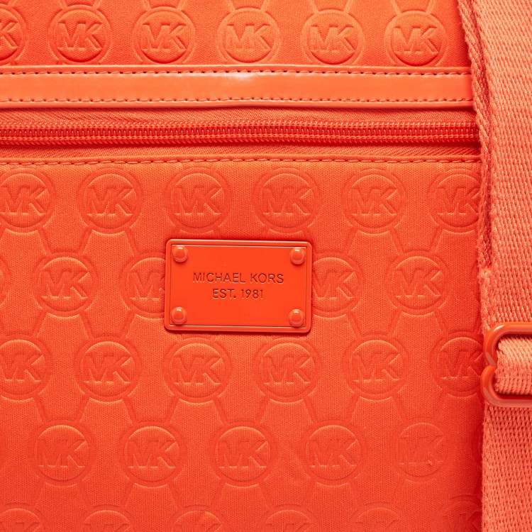 Pre Owned Michael Kors Neon Orange Neoprene and Patent Leather Messenger Bag