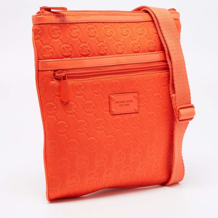 Pre Owned Michael Kors Neon Orange Neoprene and Patent Leather Messenger Bag