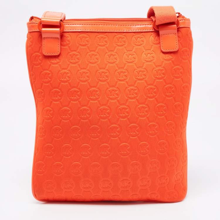 Pre Owned Michael Kors Neon Orange Neoprene and Patent Leather Messenger Bag