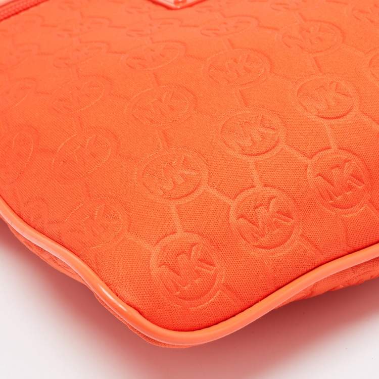 Pre Owned Michael Kors Neon Orange Neoprene and Patent Leather Messenger Bag