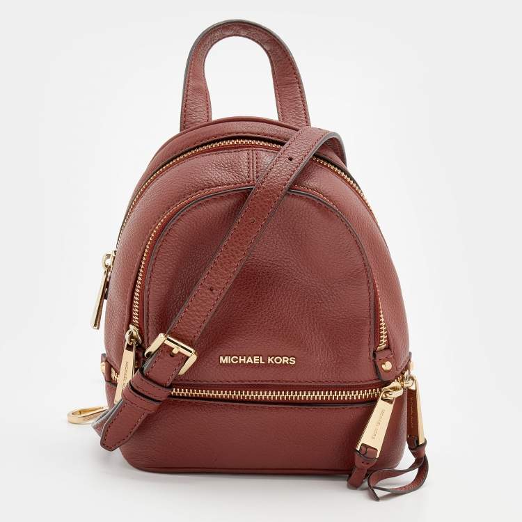 Pre Owned Michael Kors Brown Leather Rhea Zip Backpack