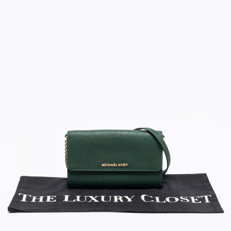 Pre Owned Michael Kors Green Leather Flap Crossbody Bag 