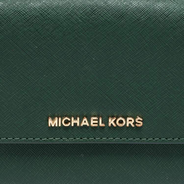 Pre Owned Michael Kors Green Leather Flap Crossbody Bag 