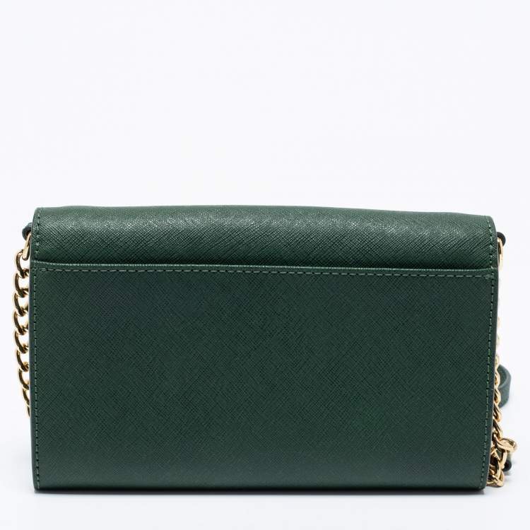 Pre Owned Michael Kors Green Leather Flap Crossbody Bag 