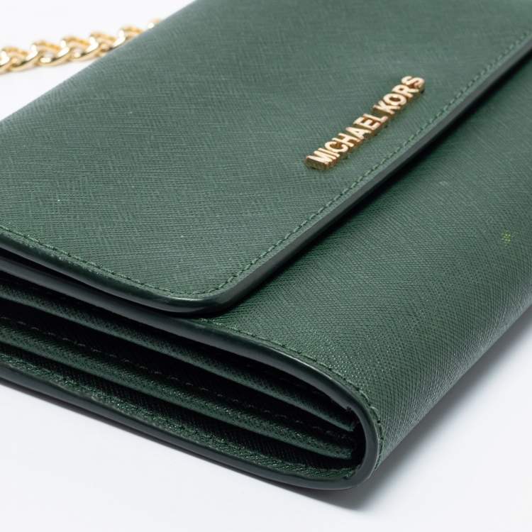 Pre Owned Michael Kors Green Leather Flap Crossbody Bag 