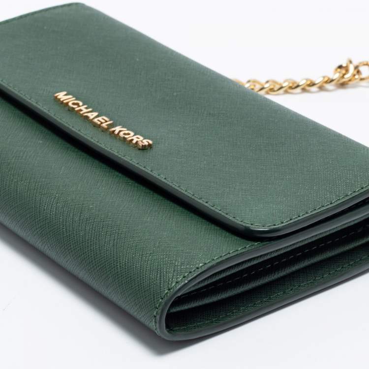 Pre Owned Michael Kors Green Leather Flap Crossbody Bag 