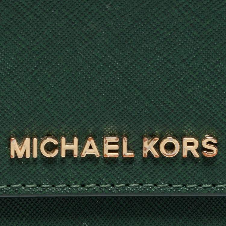 Pre Owned Michael Kors Green Leather Flap Crossbody Bag 