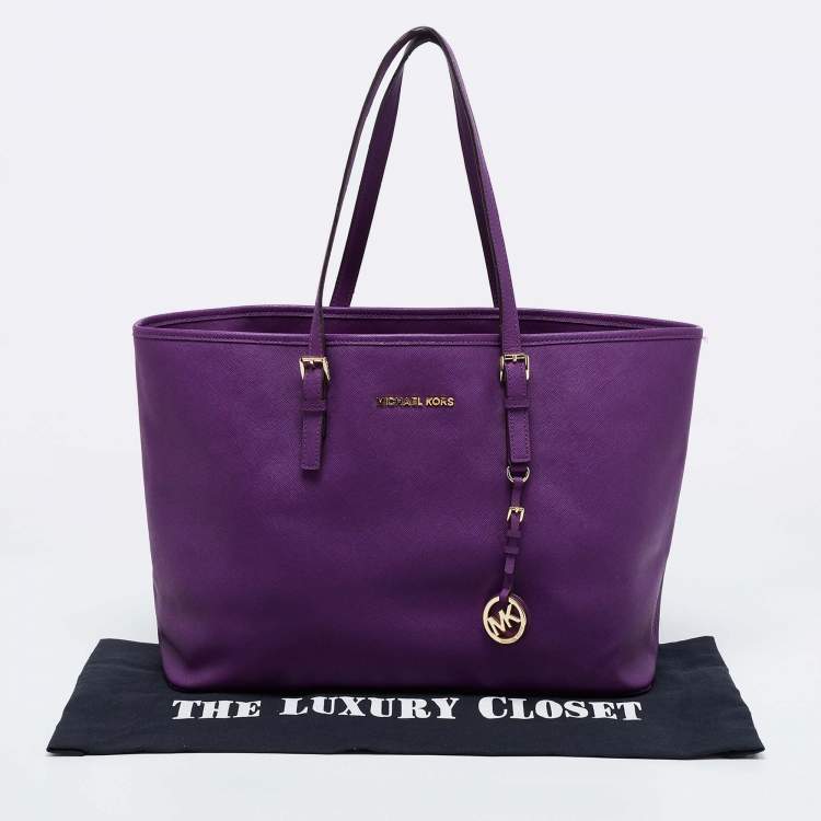 Pre Owned MICHAEL Michael Kors Violet Leather Large Jet Set Travel Tote