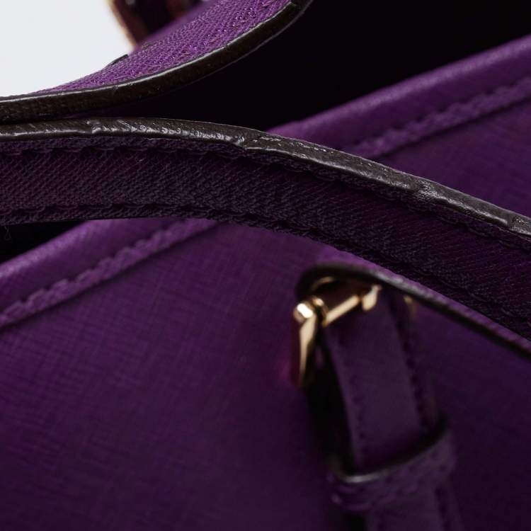 Pre Owned MICHAEL Michael Kors Violet Leather Large Jet Set Travel Tote