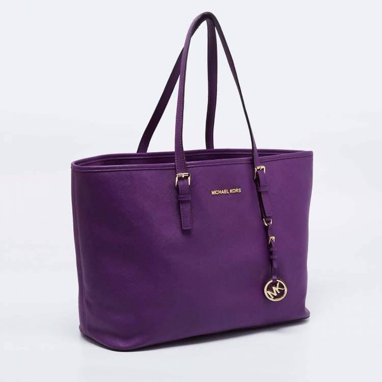 Pre Owned MICHAEL Michael Kors Violet Leather Large Jet Set Travel Tote
