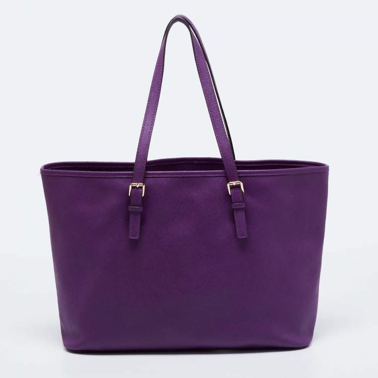 Pre Owned MICHAEL Michael Kors Violet Leather Large Jet Set Travel Tote