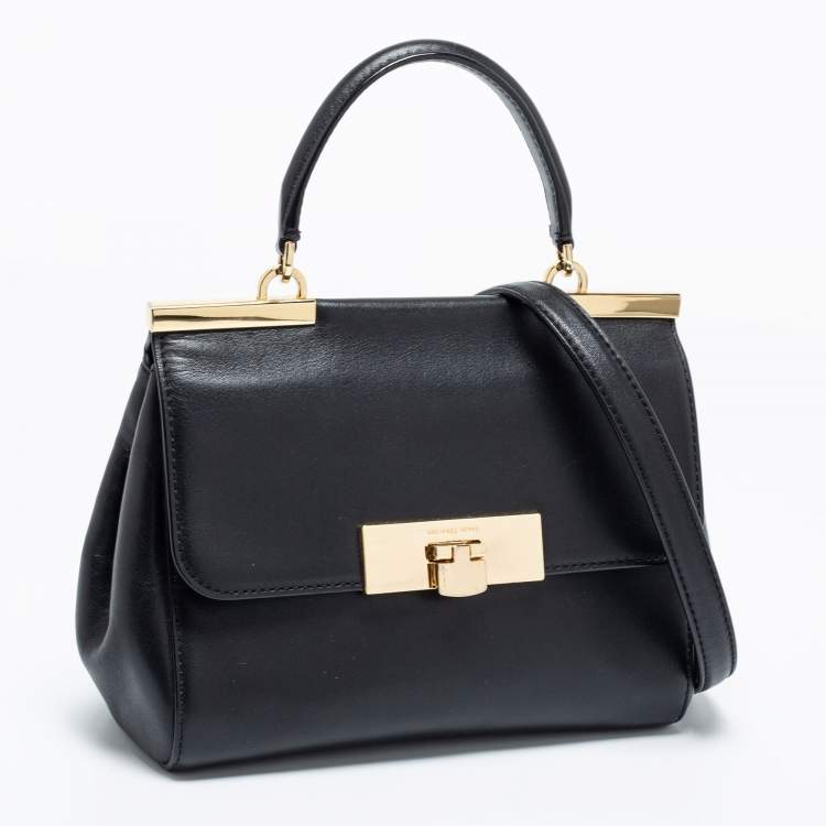 Pre Owned Michael Kors Black Leather Small Marlow Top Handle Bag